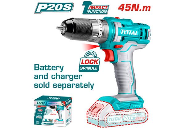 Аккумуляторная дрель ударная 20В/45 Нм (TIDLI201455)