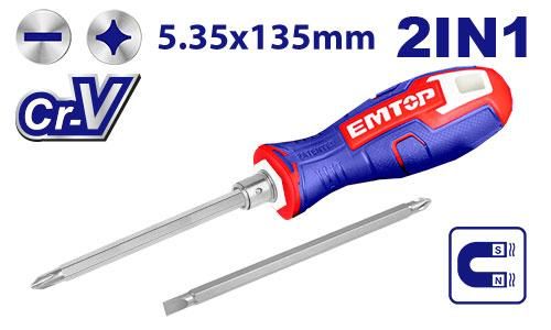 Отверткa двухсторонняя 2 в 1 Emtop ESDRH0203