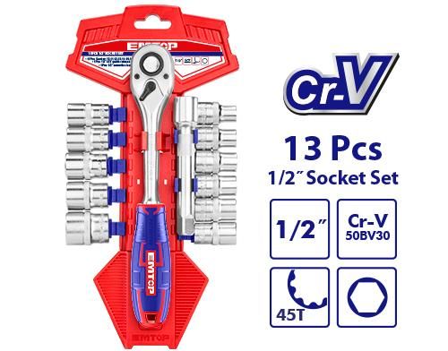 Набор головок 1/2" с трещоткой 13шт Emtop ESKT12131