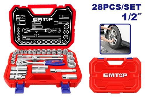 Набор головок 1/2" с трещоткой 28шт Emtop ESKT12281