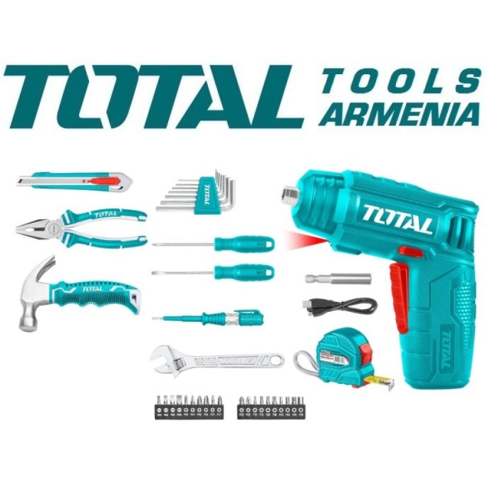 Գործիքների հավաքածու 38 կտոր 4V պտուտակահանով TOTAL THKTHP10386 33930
