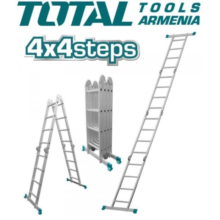 Բազմաֆունկցիոնալ ալյումինե սանդուղք 4*4  քայլ TOTAL THLAD04441 23798