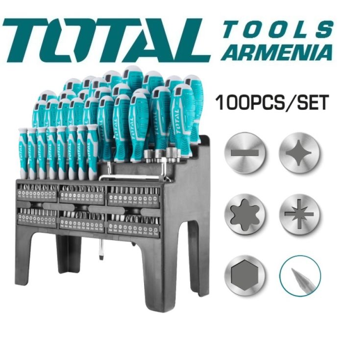 Набор отверток с битами 100 шт. (THT2506100)