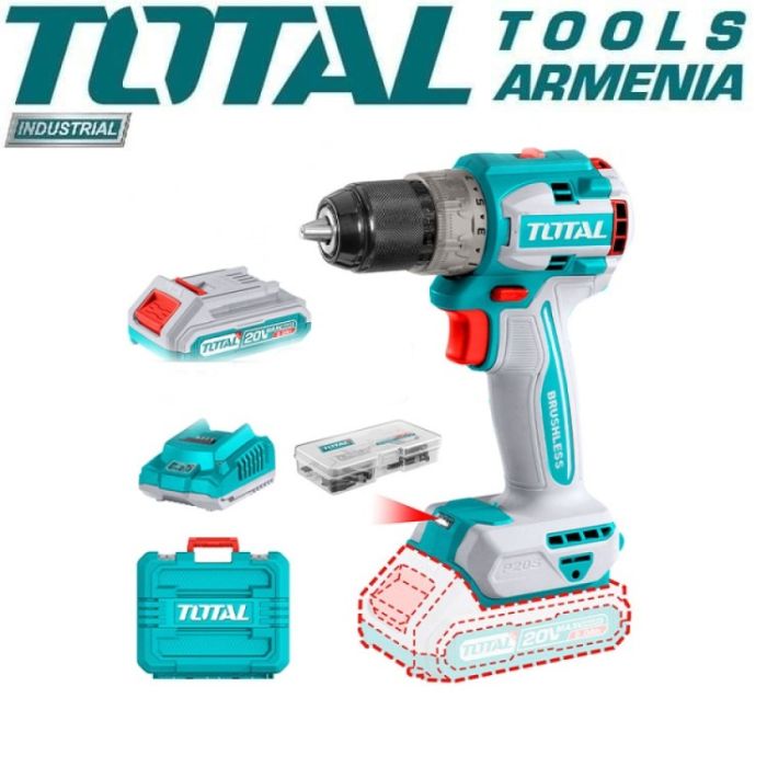 Lithium-Ion compact brushless impact drill 20V / 2Ah / 60Nm (TIDLI20602)