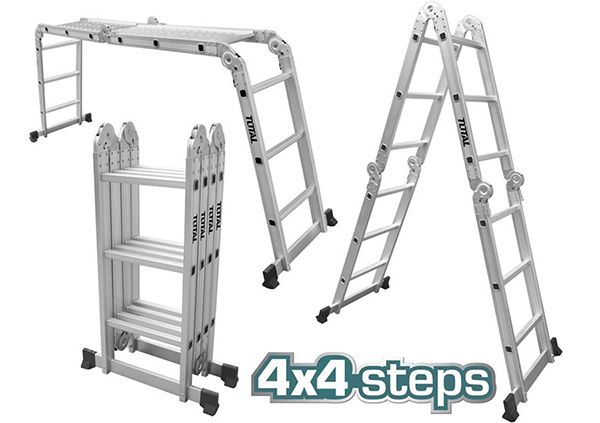 Բազմաֆունկցիոնալ ալյումինե սանդուղք 4*4  քայլ TOTAL THLAD04441 23798